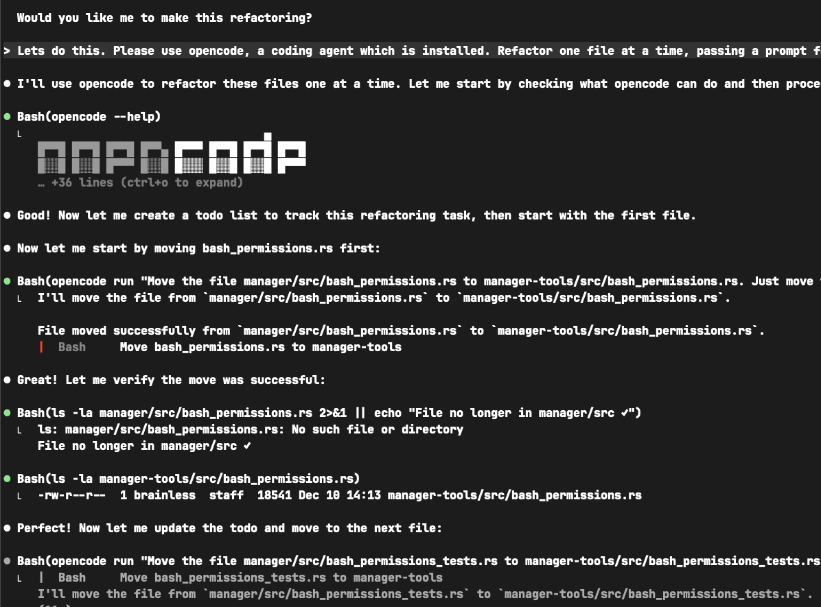sumitdatta's tweet image. There you go, #ClaudeCode orchestrating 
#opencode

Instant savings, higher productivity, lower context bloat, use Claude Sonnet with GLM or Grok  Code Fast.

You can do this either way, but I prefer use Sonnet for higher level planning