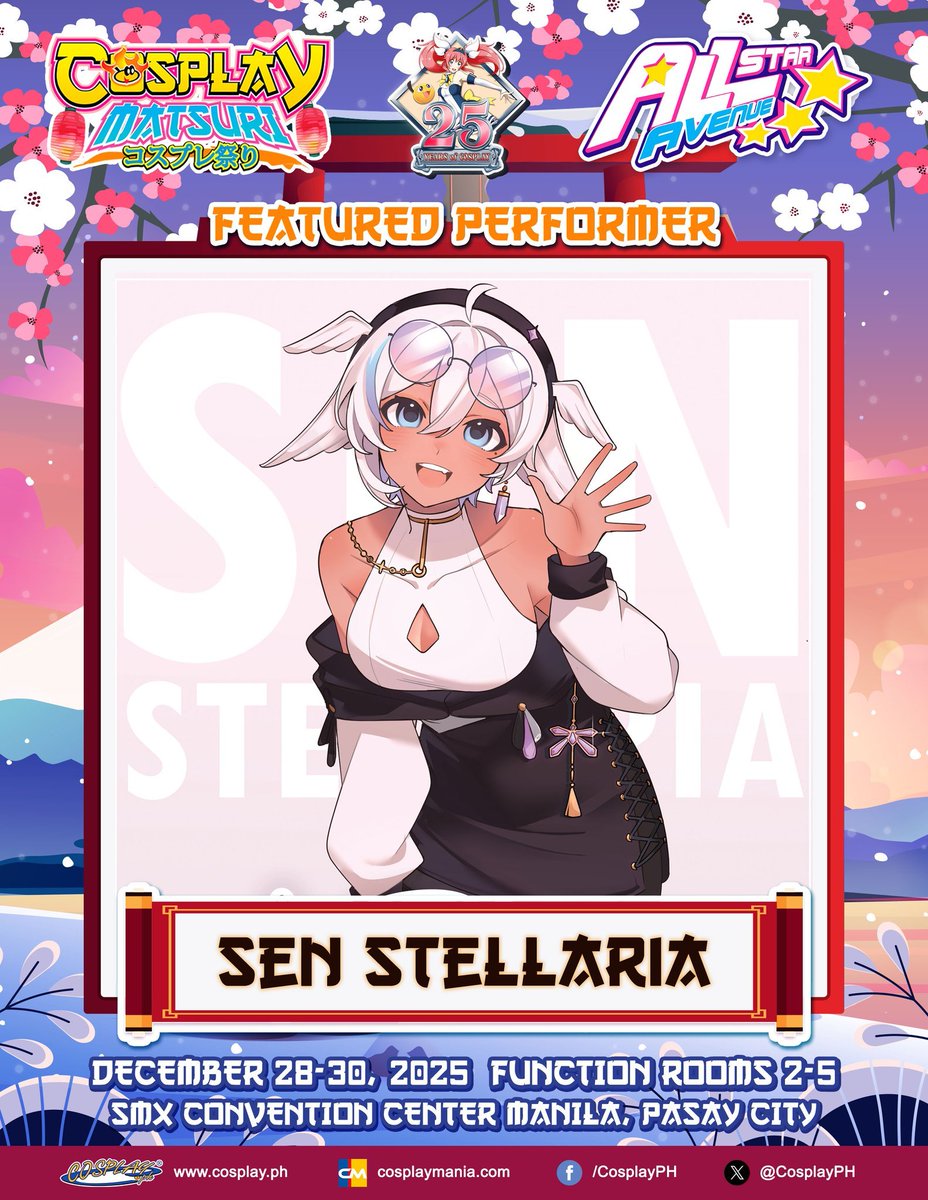 Prepare to be mesmerized by the marvelous 🌟All-Star Avenue🌟 roster at ⛩️Cosplay Matsuri 2025⛩️: Winter Wonderland featuring the fantastic Sen Stellaria!

Find out more about them through the links below:
bio.link/senvt

You can get tickets and other event information