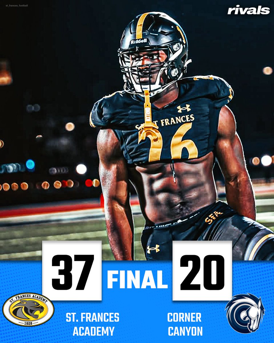 RivalsHS's tweet photo. 🏆CHAMPS🏆 St. Frances Academy (MD) beats Corner Canyon (UT) 37-20 in the first-ever Overtime Nationals Championship.

Recap: https://t.co/uTHJslhYNR https://t.co/TIgAPsLtUj