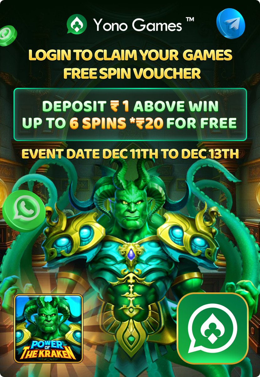 YonoGamesOff's tweet photo. 🎰 Deposit & Get Free Spin Vouchers!

Promo Period: Dec 1 – 10
All players who deposited ₹1 and above can claim their Free Spin Vouchers
NOW!

🎁 Free Spin Rewards Based on Deposit Amount

💠 ₹1 – ₹500 → 6 Spins × ₹1
💠 ₹501 – ₹5,000 → 6 Spins × ₹2
💠 ₹5,001 – ₹20,000 → 6 Spins × ₹5
💠 ₹20,001 – ₹50,000 → 6 Spins × ₹10
💠 ₹50,001 & Above → 6 Spins × ₹20

📌 Validity

Your Games Free Spin Voucher  released and will be valid until Dec 13th.

THERE IS NO BETTING REQUIREMENT ,ALL YOUR WINNINGS CAN WITHDRAW DIRECTLY TO YOUR BANK.

🔥 Share & Claim Together!

Share this event news with your friends or on any social media platform.
Join together, claim the free spins, and enjoy the fun!

🎮 Yono Games

You only need one games app — play safe and win big.

https://t.co/KrlytvCCYH
https://t.co/1T24roEPtR

#yonogames #yonogame #uonogames #uonogame @YonoGamesOff