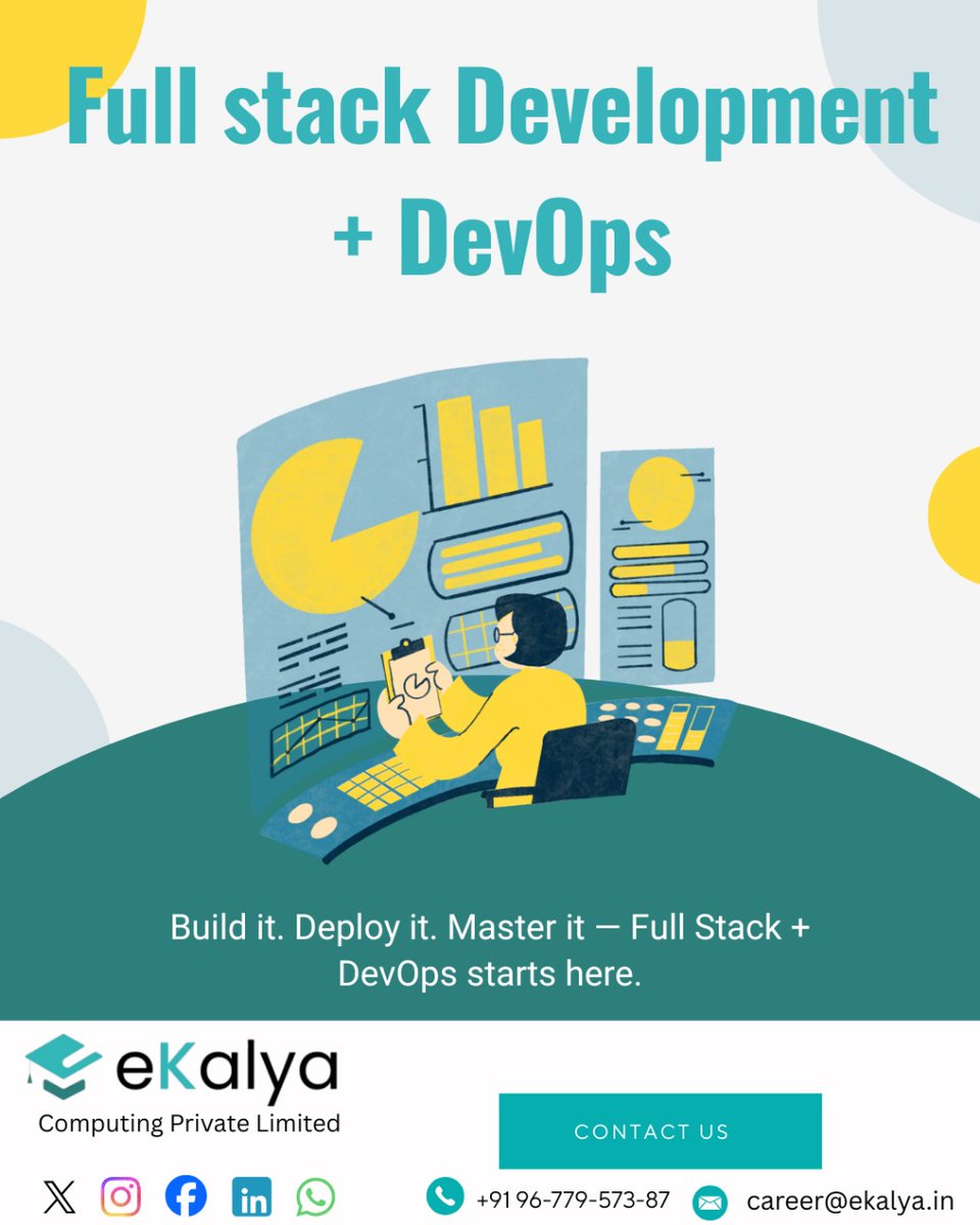 ekalyaedu's tweet image. Build, deploy, and manage real-world applications with Full Stack Web Development + DevOps at eKalya Computing Pvt Ltd!
#FullStackDeveloper #DevOpsEngineer #WebDevelopment #DevOpsTraining #CodingLife #SoftwareDeveloper #CloudEngineering #CICD #Docker #Kubernete