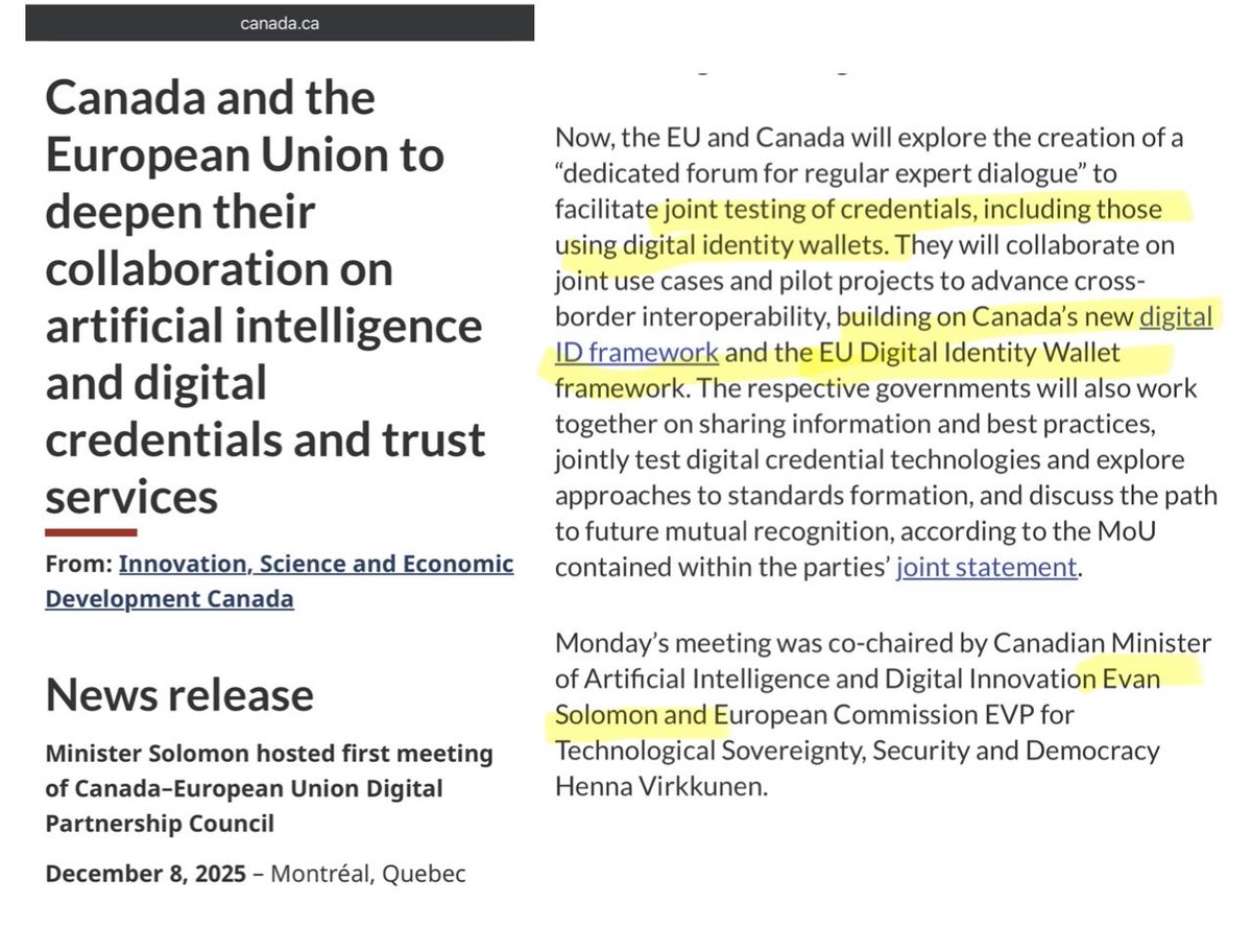 It’s been two days since this Digital ID partnership between Canada &amp; the EU was announced. 
Our media hasn’t mentioned one word about it. 
Guaranteed another ask by our Liberal Government to keep it quiet for a while.