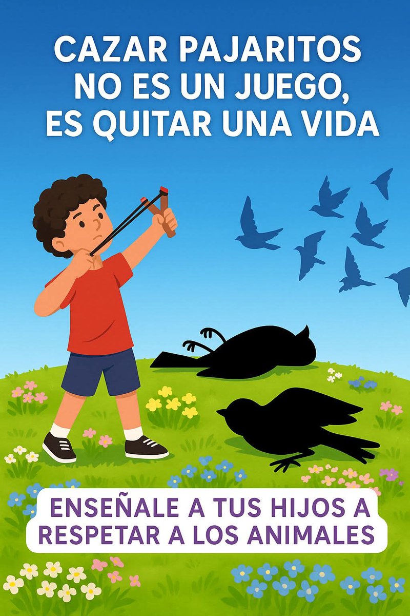 🚫 Cazar pajaritos no es un juego, es quitar una vida 🐦💔
Enseñar a los niños a respetar a los animales es enseñarles a respetar la vida misma.
Cada ser vivo tiene un papel en la naturaleza, y su sufrimiento nunca debe ser motivo de diversión.

🌱 Educa con el ejemplo: