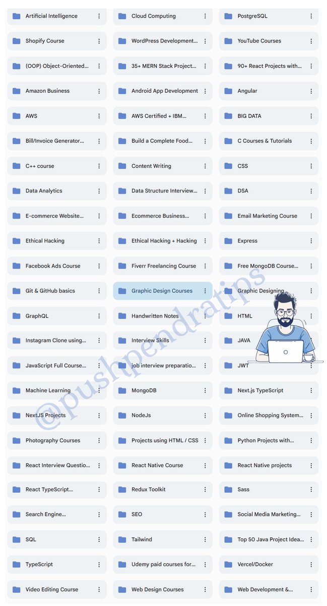 📘 Free Full-Stack Web Development Courses

⚫ HTML
⚫ CSS
⚫ JavaScript
⚫ React
⚫ Python
⚫ Next.js
⚫ APIs
⚫ Node.js
⚫ TypeScript
⚫ AWS
⚫ DSA
⚫ OOP
⚫ JWT
⚫ SQL
⚫ Git &amp; GitHub
⚫ E-commerce Website
⚫ Handwritten Notes
⚫ React Interview Questions
⚫ 35+ MERN Stack