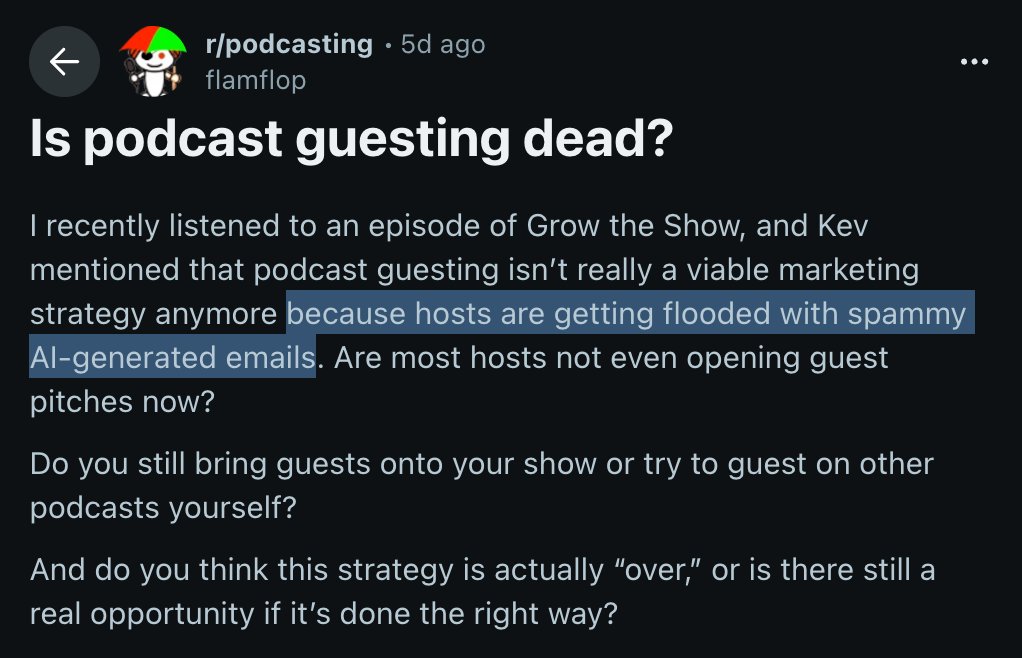 コモンズの悲劇(AIスロップ版)
ツールが増殖するにつれて、あらゆるところでこれが見られるようになるでしょう...
- NIMBYが自分の地域の新しい住宅に異議を申し立てるためのAI搭載ツールが登場
- ポッドキャストのホストは、自