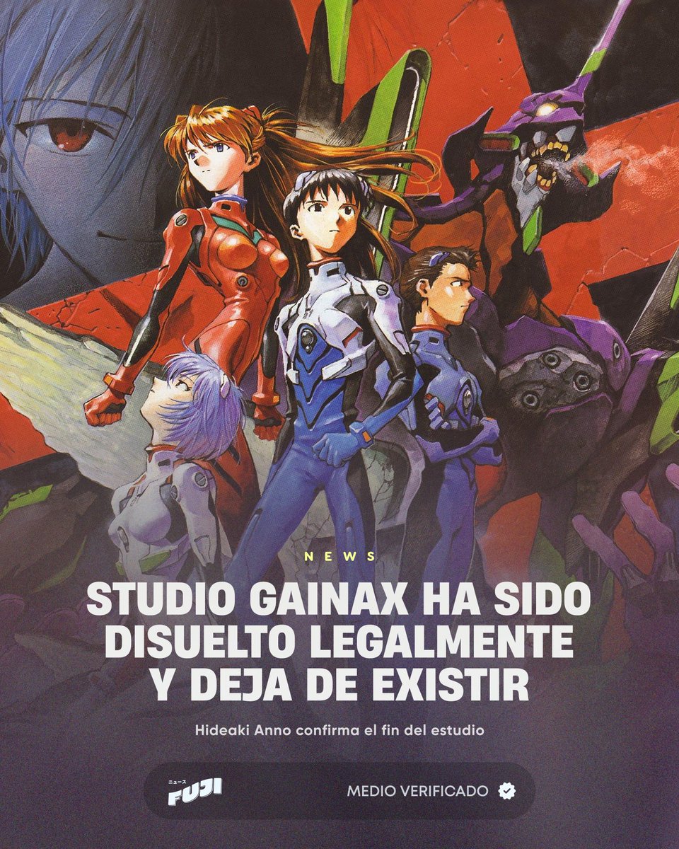🚨 EL ADIÓS DEFINITIVO: Studio Gainax ha dejado de existir legalmente.

Hideaki Anno confirmó que, tras años de agonía legal, la marca ha sido disuelta. Lo bueno: Los derechos de sus animes (Evangelion, Gurren Lagann, etc.) fueron rescatados y devueltos a sus autores.