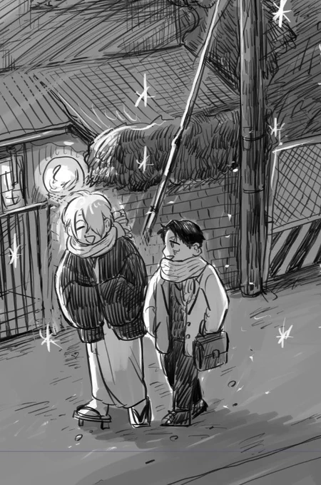 夜ぶらぶらご近所歩き父たちwithふにゃふにゃ背景 