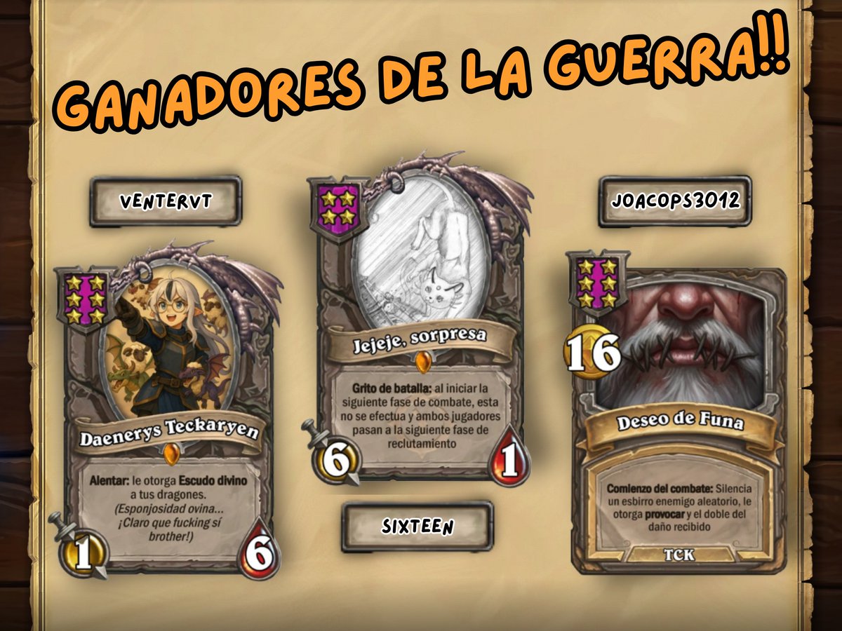 Ya tenemos a nuestros ganadores! de nuevo gracias a <a href="/PlayHSLATAM/">Hearthstone LATAM</a> por los Código y a los ganadores <a href="/VenterVT/">VenterVT</a> <a href="/Sixteen590481/">Sixteen</a> y <a href="/JoacoPS3012/">Joaco Pereyra</a> por participar! 

#HSBattlegroundsLATAM

Disfruten los Código!