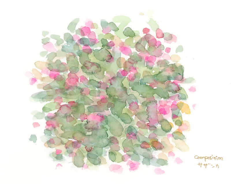サザンカの色彩スケッチ。ピンク色の花びらと濃い緑の葉がとても綺麗。冬の訪れを知らせてくれます。
 #道草 #絵日記 #絵と言葉 #ほっこり #のんびり #自然が好き #ナチュラル #風情 #色 #色彩 #カラー