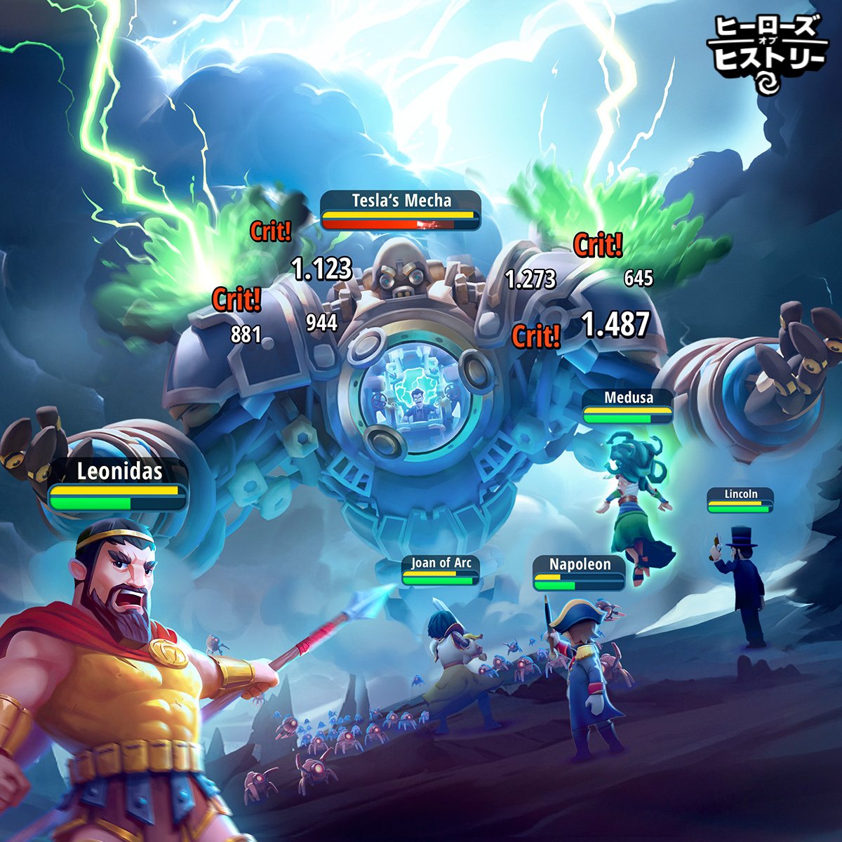 HoH_Japan's tweet photo. ⚔️テスラ討伐【青】イベント開幕！⚔️

制限時間内にテスラを撃破して
クレスト＆豪華アイテムをゲットせよ！🔥

挑戦は、バトルメニュー左下の「テスラストーム」から参戦💥
ヒーローを強化して頂点を目指そう！

#ヒーローズオブヒストリー #ヒロヒス https://t.co/VkP4SD5s0l