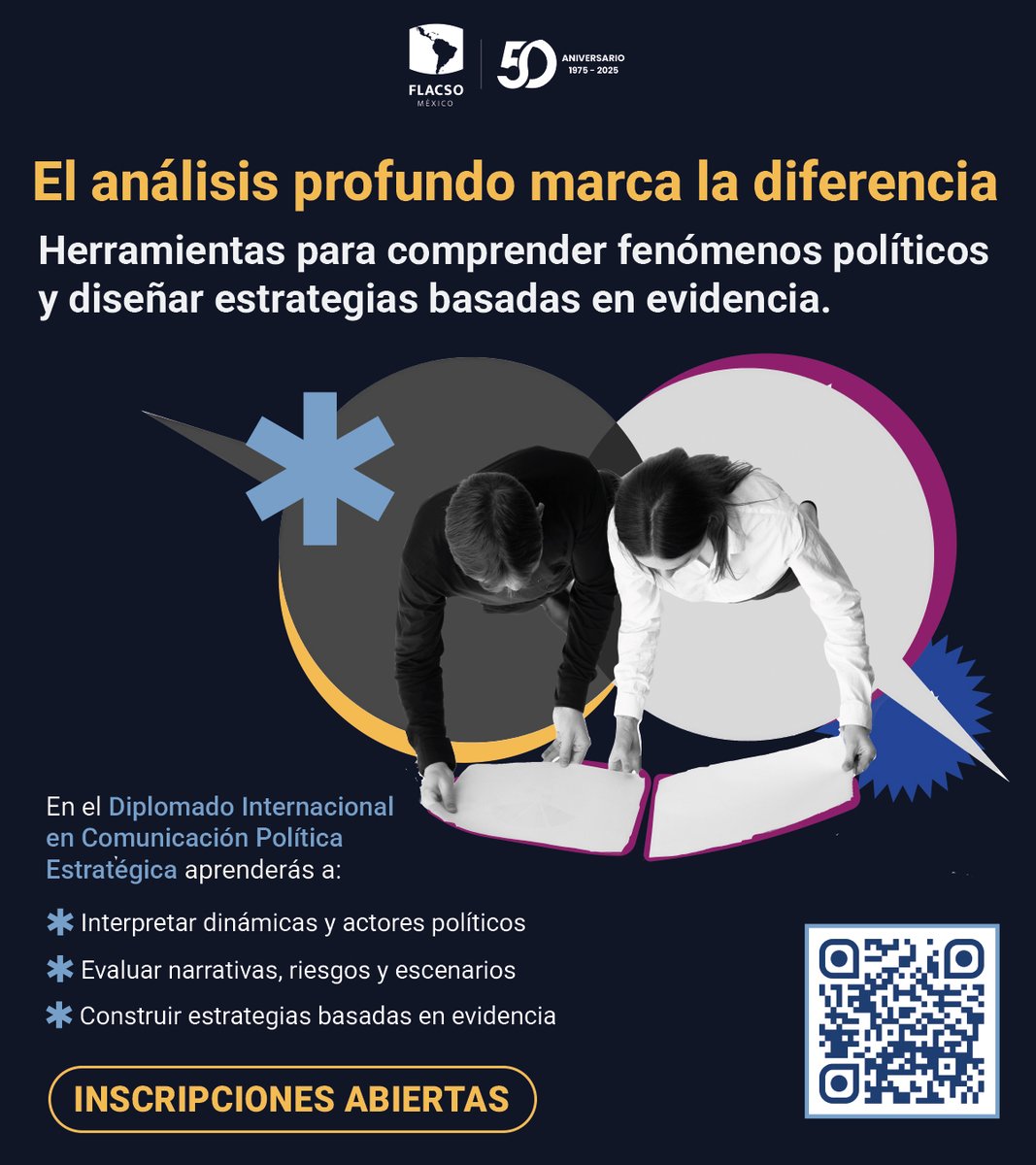 FlacsoMx's tweet image. Transformar exige primero comprender.

El #Diplomado Internacional en Comunicación Política Estratégica desarrolla la mirada analítica necesaria para interpretar lo político con método.

🔗 ¡Consulta el programa e inscríbete ahora! tinyurl.com/4vudrfbw