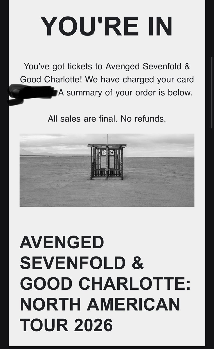 Gotta love being in the Deathbat’s Club. Thank you <a href="/TheOfficialA7X/">Avenged Sevenfold</a> as always scamming us to get FIRST GRAB AT TICKETS
Now I’m broke as fuk lol