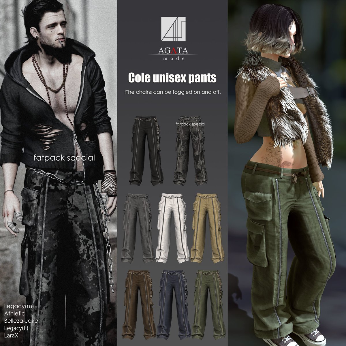 AGATA_mode's tweet photo. equal10 is OPEN! 
AGATA mode drops Cole Pants – unisex, versatile, street × urban vibes.
*7 colors + Fatpack‑exclusive textures
* Chains toggle ON/OFF via HUD
Pair up or go solo—these pants make a statement.
🚕https://t.co/VsypHVnyZg https://t.co/2JBXCGz6Rv