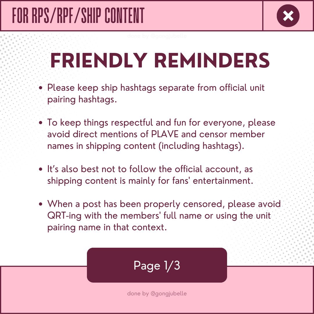 peuldoongnuna's tweet photo. since a lot of new pllis lately, lemme bring up how this fandom post ship/rps content to ensure everyone can enjoy this space together 🤗

the rule of thumb is simple:
🩷 censor the name
❤️ use the right tag
🩷 separate it with non rps/official tag
❤️ keep it for plli only —never mention ship in official channel (qrt plvofficial/yt chat or comment/bbl/wvs chat or comment, etc)

you can read more in this poster below made by @gongjubelle