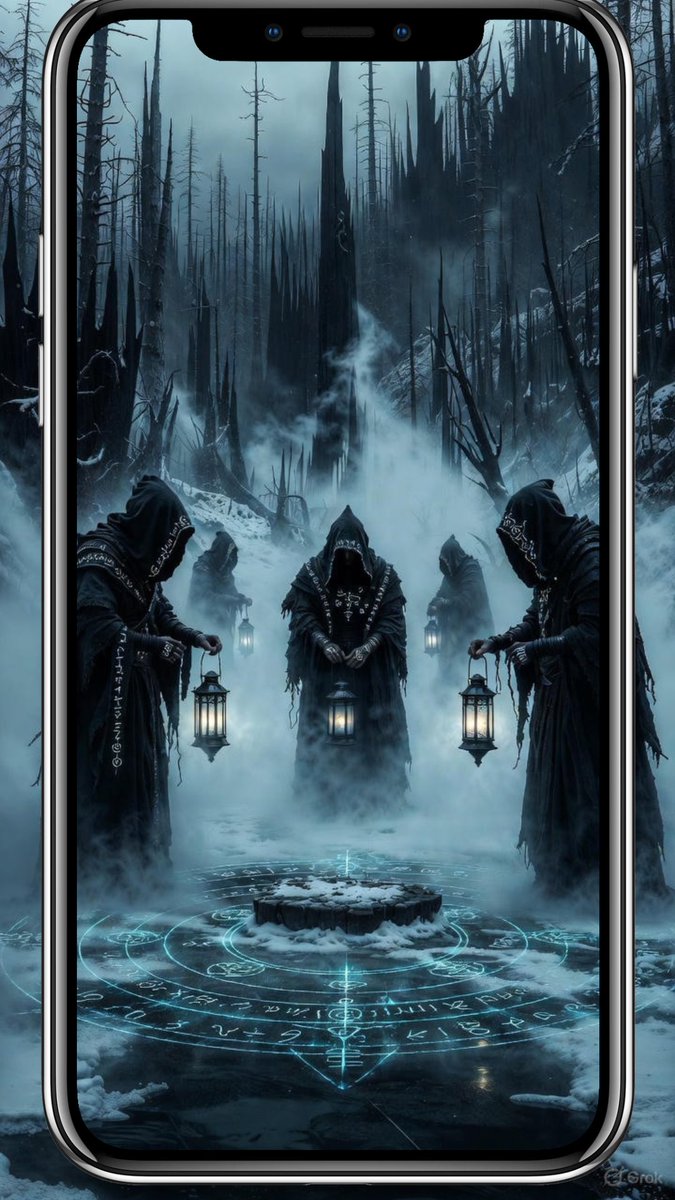 ajdasoddities's tweet image. WARDENS OF THE LONG NIGHT
In the dead heart of the frozen forest, the Wardens gather beneath a sky that has forgotten mercy.
Their lanterns burn with cold flame that gives no warmth, only shadows.
ko-fi.com/s/fec3b8c841

#HellWinter #DarkFantasy #AIWallpaper #Occult #GothicArt