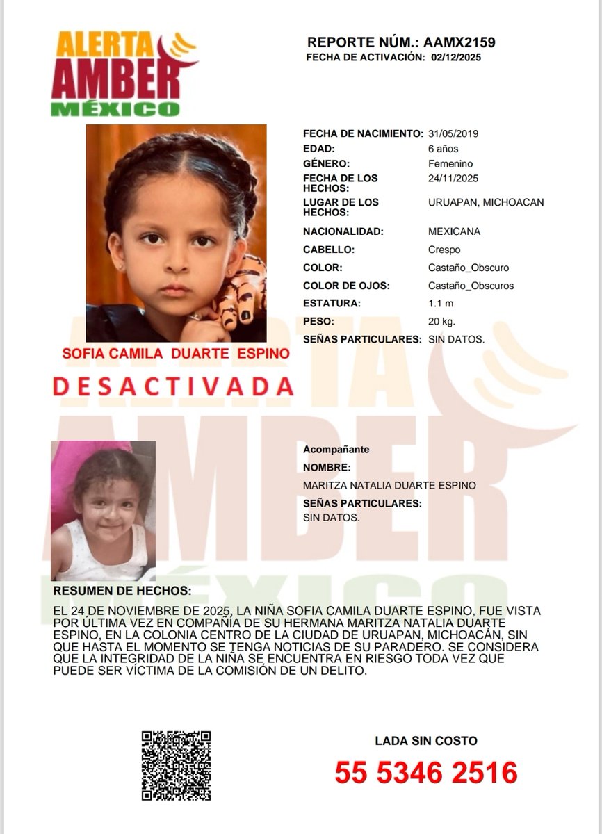 AAMBER_mx's tweet photo. El tiempo de duración máxima de la vigencia de la #AlertaAMBER AAMX2159 ha concluido, por lo que ha quedado desactivada. Las autoridades correspondientes continuarán con las acciones de búsqueda e investigación que correspondan. https://t.co/JKGoaYzSYL