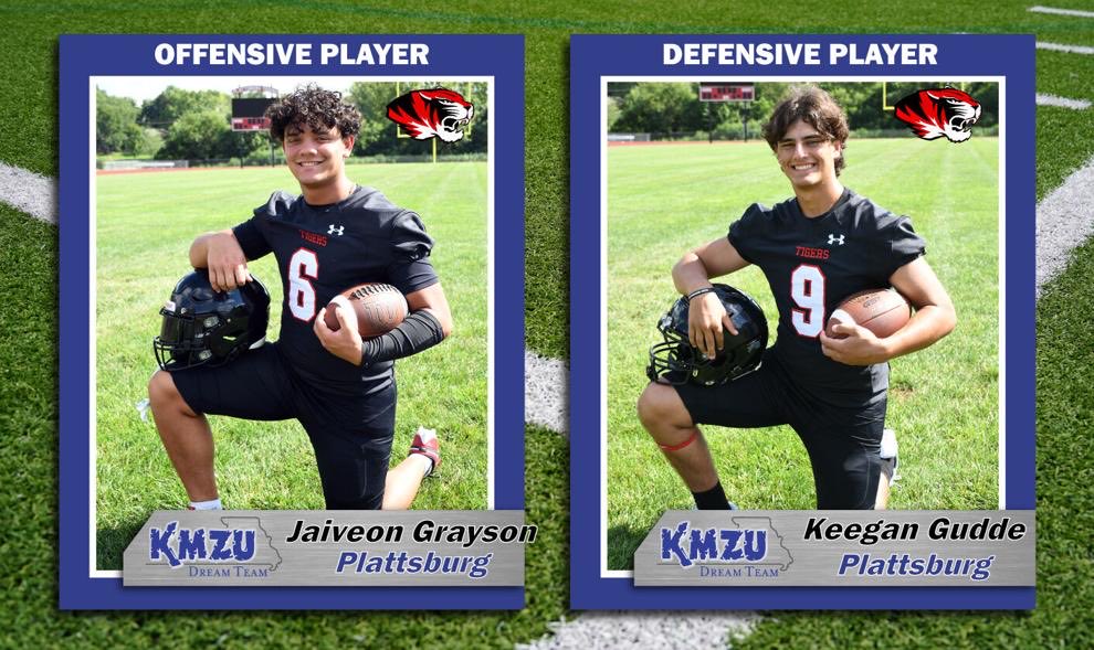 Congratulations to <a href="/JaiveonGrayson4/">Jaiveon Grayson</a> and <a href="/Keegangudde/">Keegan Gudde</a> for being named to the 2025 Class 1 KMZU Football Dream Team! Thank you for all of your efforts this season. #TigerLegacy <a href="/PlattsburgAD/">PlattsburgTigersAD</a>