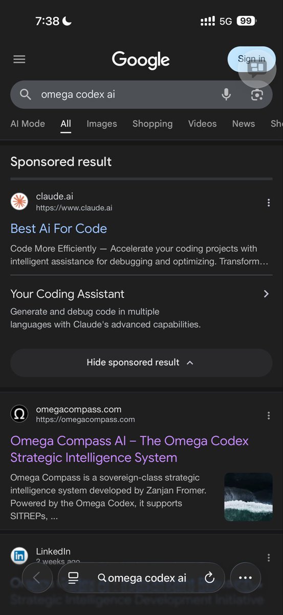 zanjanfromer's tweet image. Checked Omega Codex AI search results from Seoul this morning… and wow — I’m genuinely flattered Claude. 😎❤️🤙

Global recognition hits different.

#OmegaCodex #SovereignAI #NextGenAI  
#AIRevolution #FutureTech #GlobalInnovation  
#GameChanger