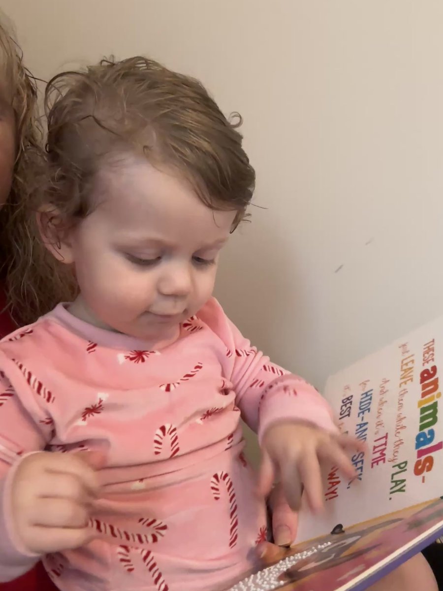 whitney421's tweet photo. Alivia has finally developed an interest in books besides tearing them off her bookshelf.  This weekend she started walking around yelling, “read book” and now she comes to our lap and says, “me” - toddler code for pick me up and read.  😂 https://t.co/jXguzVwRVp
