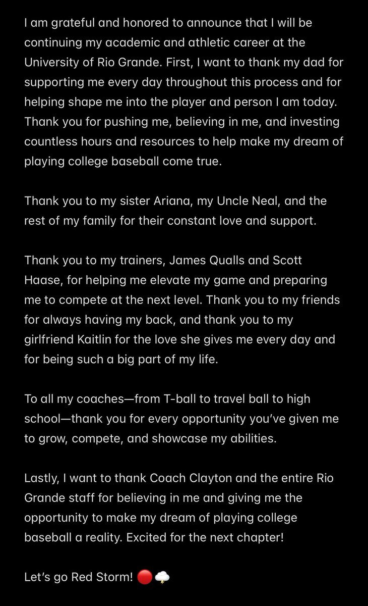 ndasgupta2420's tweet image. ⚾️ COMMITMENT ANNOUNCEMENT⚾️

@RioBaseball 
@rioredstorm 
@coachclayton14 
@URioGrande 

Let’s go Red Storm! 🔴🌩️