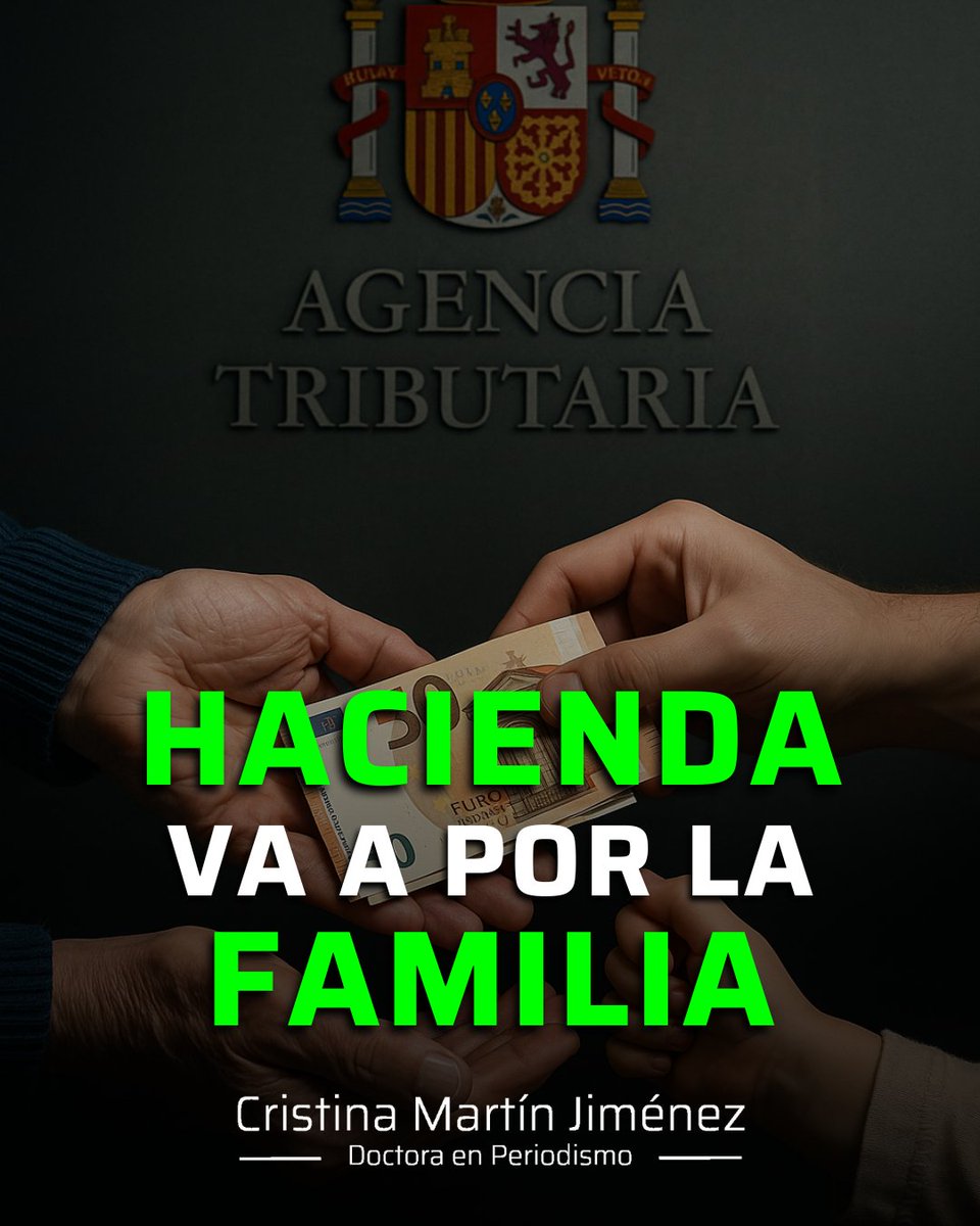crismartinj's tweet image. La Agencia Tributaria ha decidido que la ayuda mensual que unos padres o abuelos ofrecen a sus hijos o nietos —esas cantidades modestas que apenas sostienen un mes difícil— puede interpretarse como una donación encubierta. El detalle ya no es el propósito del dinero, sino su…
