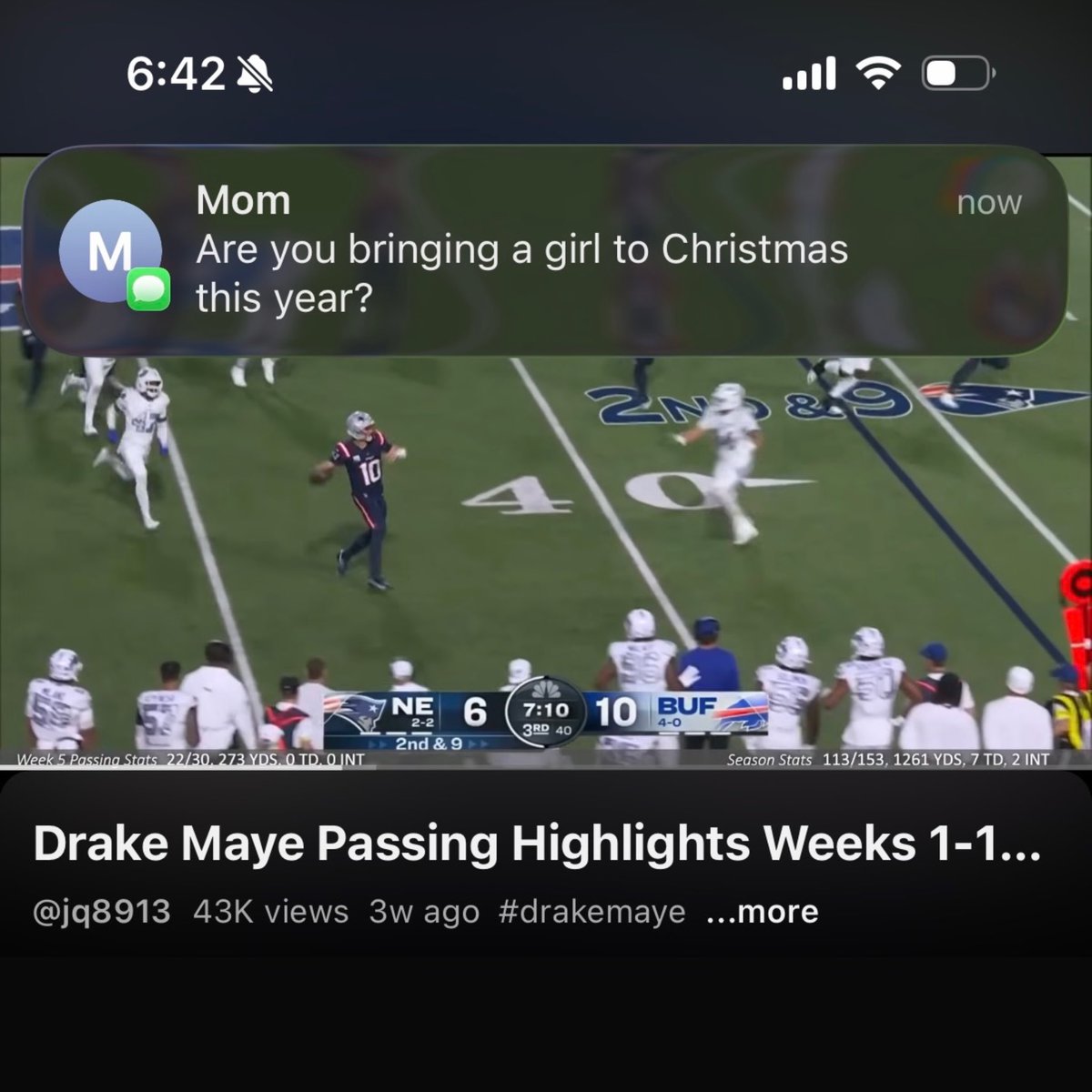 drakemayeloverr's tweet photo. Can’t even watch Drake Maye highlights in peace smh https://t.co/HgXs0O563m
