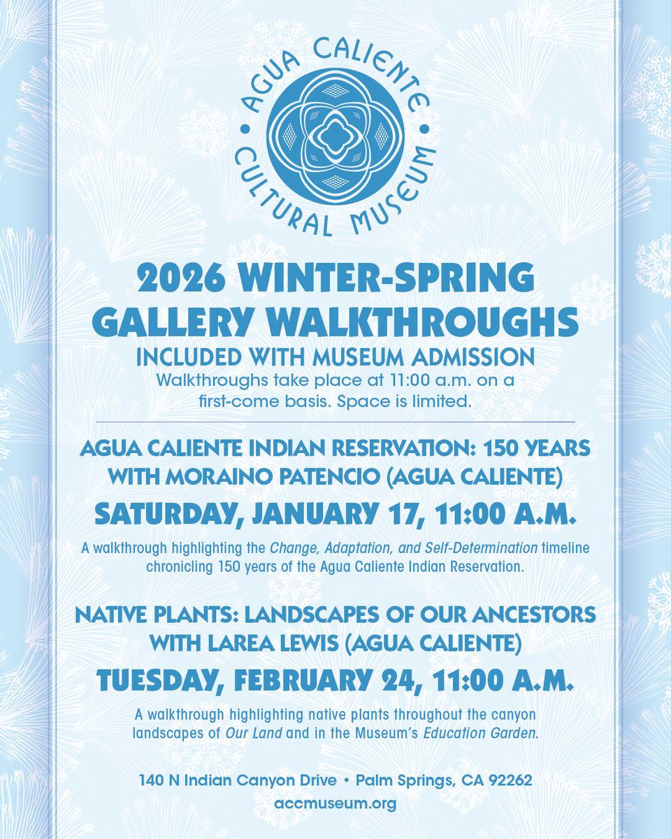 Join us for guided walkthroughs offering a deeper look at 150 years of Agua Caliente history and the enduring landscapes of our ancestors. Included with museum admission. #ACBCI #AguaCaliente #AguaCalienteCulturalMuseum
