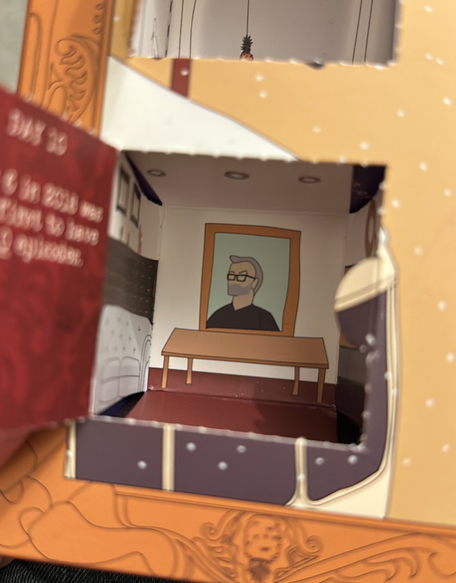 Thought I was going mental, the little clock pictures had slipped out of the day and didn’t reappear until I shook it! Found a secret though… #tmday10 <a href="/AlexHorne/">Alex Horne</a>