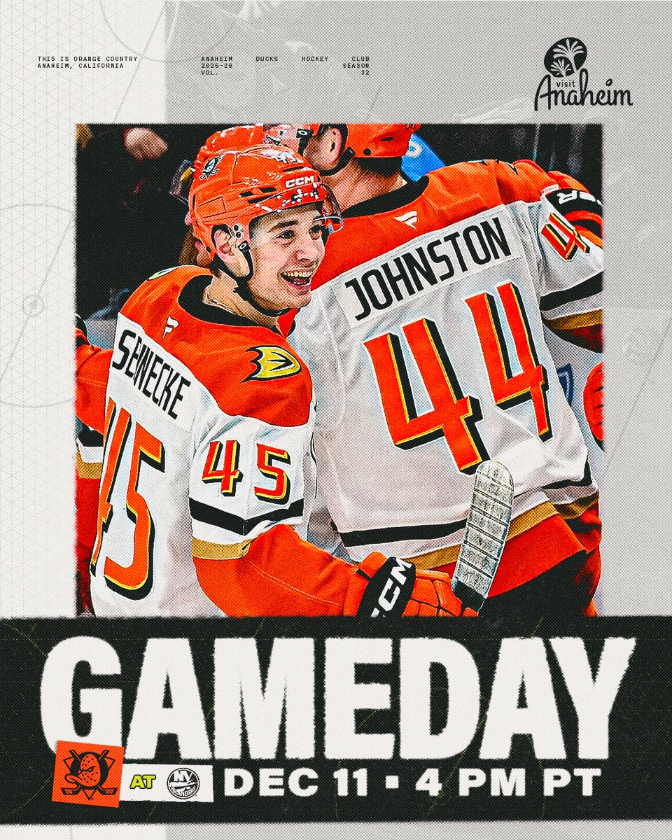 AnaheimDucks's tweet image. Gameday on the island! 

🆚: NYI
🕖: 4 p.m. PT
📺: Victory+ / KCOP-13
🎙: @DucksStream 
#FlyTogether