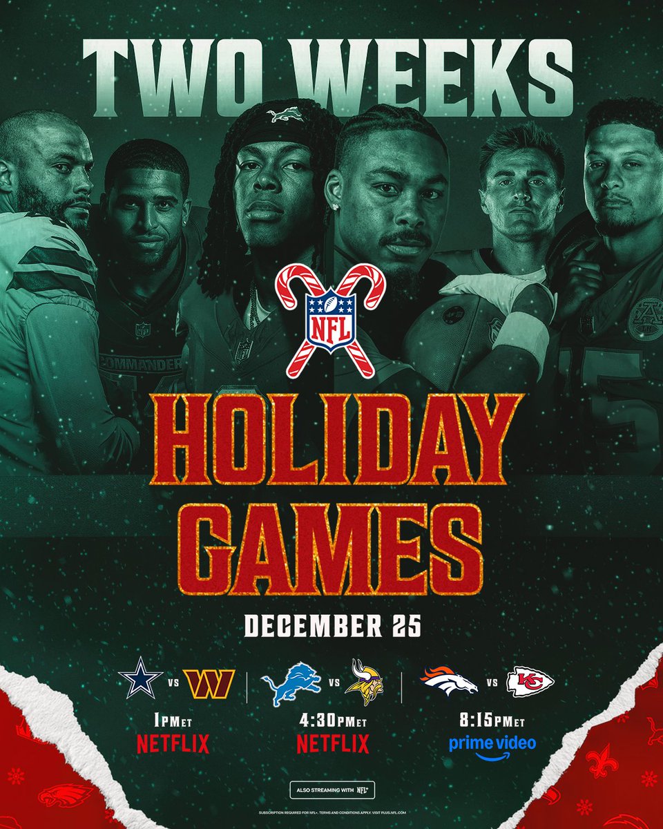 The Christmas countdown begins... 🏈🎄

NFL Christmas Day on @Netflix + <a href="/PrimeVideo/">Prime Video</a>