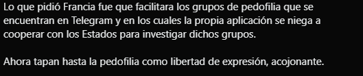 lastKimera's tweet photo. @Erbaka1983 @AvlisMa3049 @comuflauta publicacion original habla de como telegram no permite a francia la fasilidad de atrapar grupos de pedofilos en su app y lo asqueroso que es y tu sales a desir tenemos que "devatir" si es bueno que un pefofilo use ia para sus fantasias y parece que estas mas a favor del pedopfilo https://t.co/vvdjywtxrz