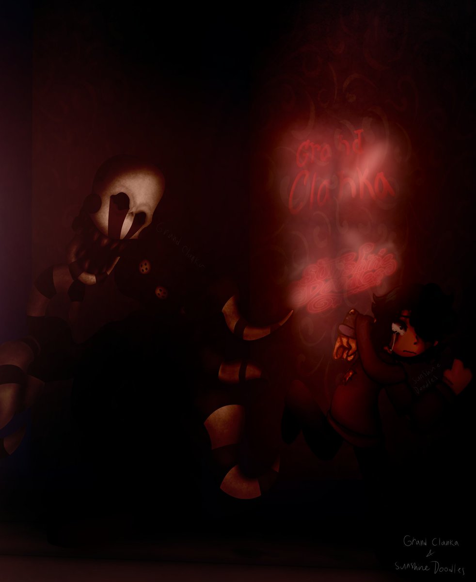 RAHHH!!!
I can't believe it but it appears I've had my first art collab!
And it was with the wonderful <a href="/C0STASTIC/">Sunny</a> 
I had fun making my little horror Nightmarrione and the background on this!
#fnaffanart #fnaf #FNAF4 #nighmarionne #puppetFNAF