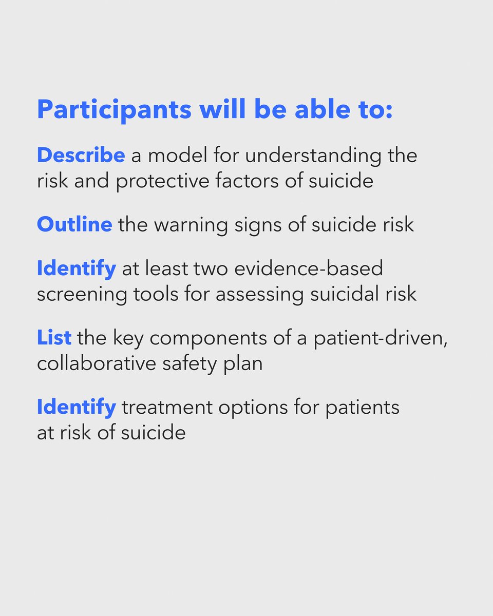 AFSPphilly's tweet image. Our NEW program "Clinical Approach to Preventing Suicide: An Introduction (CAPS)" provides healthcare professionals an overview of identifying patients at risk for suicide, interventions, and treatments. 

Read: afsp.org/story/new-prog…