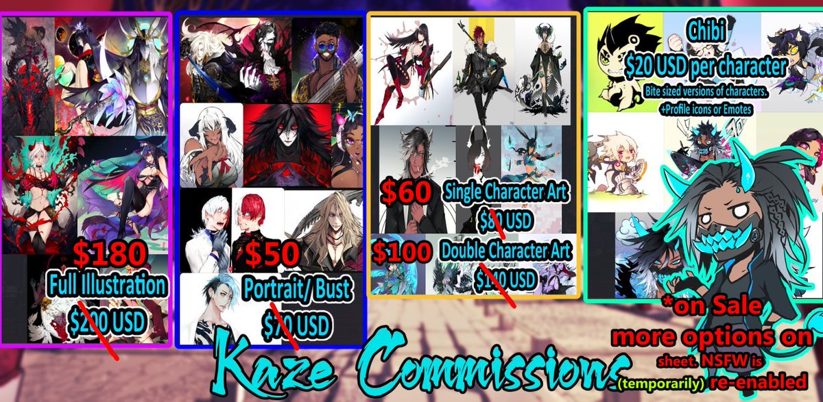 Hey Y'all. I'm lowering my prices for some time and temporarily re-enabling R-18 comms. 👀 
...I was considering starting a gofundme to help with some hefty fees. But how abut you get some art out of me instead. 
If you wanna help a brotha out : forms.gle/KCMNz3bt7ooSKa…