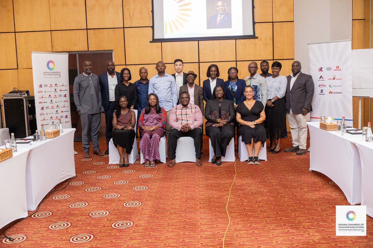 TelecomsChamber's tweet photo. The Chamber’s CEO and leadership met with the Minister for Communication, to review 2025 and explore stronger collaboration for a sustainable digital future. We remain committed to deeper partnership with the Ministry as we work to strengthen Ghana’s digital ecosystem in 2026. https://t.co/hKaVlFPUwq