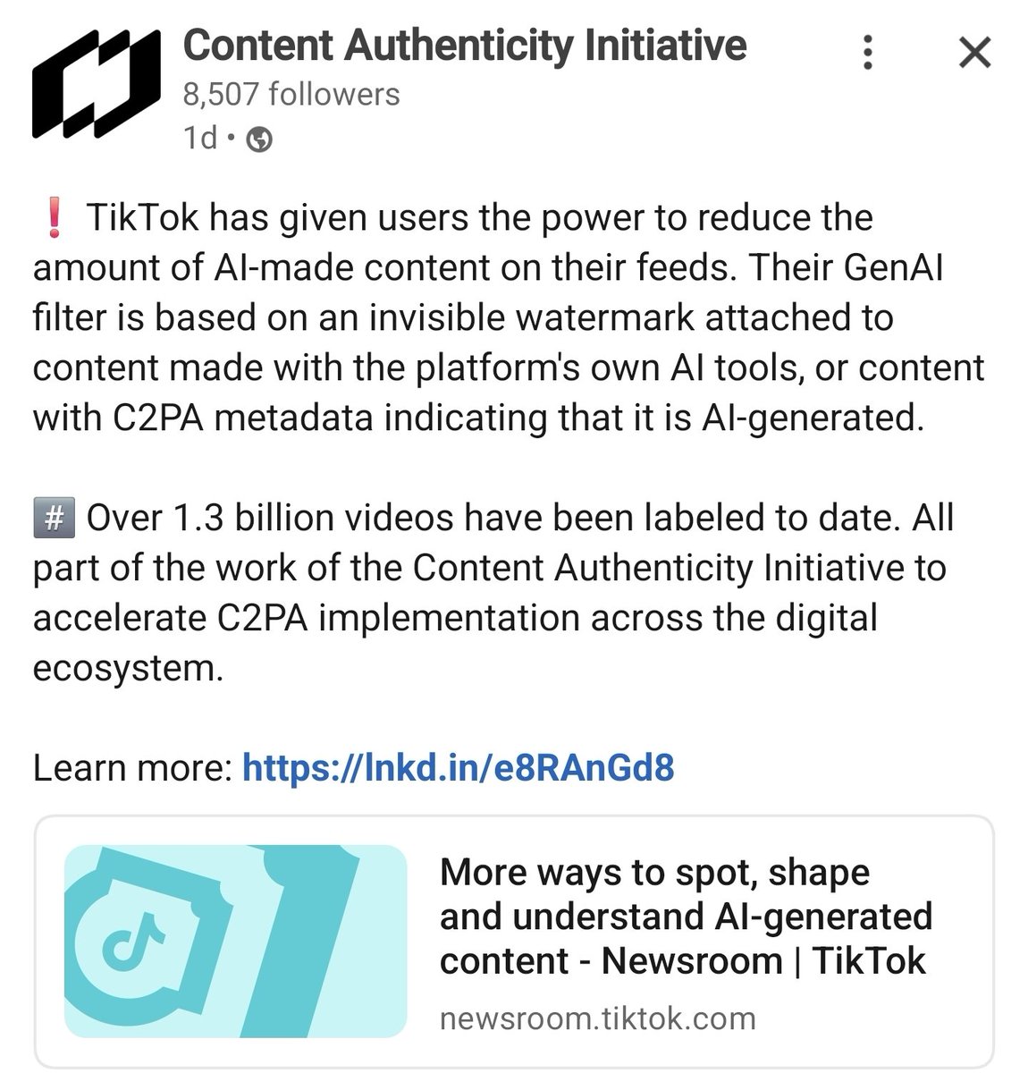 One question, are you targeting investment into metadata provenance?

Because the following are :

ADOBE
AMAZON
BBS
GOOGLE
INTEL
META
MICROSOFT 
OPENAI
SONY
TEUEPIC

...

And, <a href="/cheqd_io/">cheqd.io 🆔</a> $cheq

Trust and payment infrastructure that can provide metadata provenance via content