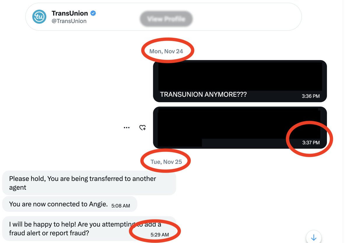 TateosianWSonya's tweet photo. @TransUnion How @TransUnion chat addresses issues... someone will respond in 6 HOURS.... really?? Should we sit waiting that whole time?? Only to be contacted at 5am - via chat days latter?? https://t.co/Kw1Wt1bJPi
