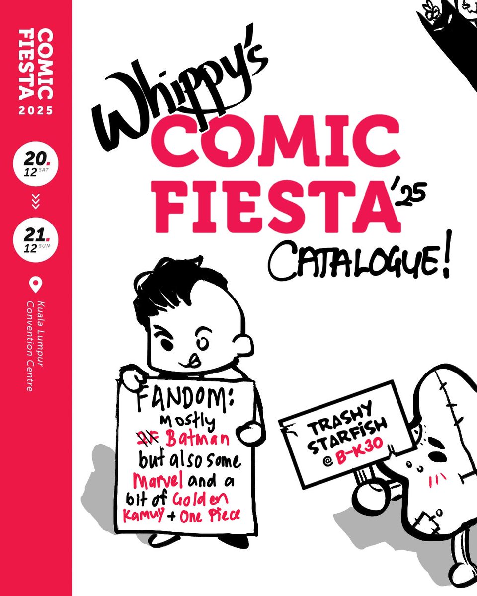 wppyart's tweet image. Hello!! Here’s my humble offerings for Comic Fiesta 2025 🙏 

As usual, I’ll be boothing with the lovely @kuchibread as ⭐️ Trashy Starfish ⭐️ . Find us at B-K30 @ Hall 7, Basic Artbooth Area 🥰

(1/4) 🧵 #comicfiesta2025 #cf2025 #comicfiesta