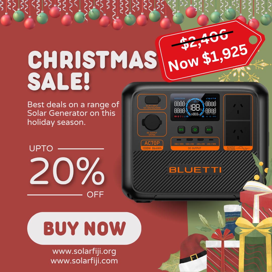 SolarFiji's tweet photo. 🎄 Christmas Sale is ON! 🎄
Power your home this festive season with BLUETTI solar generators at special holiday prices!

💥 Now only $1,925.00
✅ Up to 20% OFF on all our solar generators
✅ Reliable backup power
✅ Perfect for homes, camping &amp; emergencies

Limited time offer! https://t.co/RMBeYc24qu