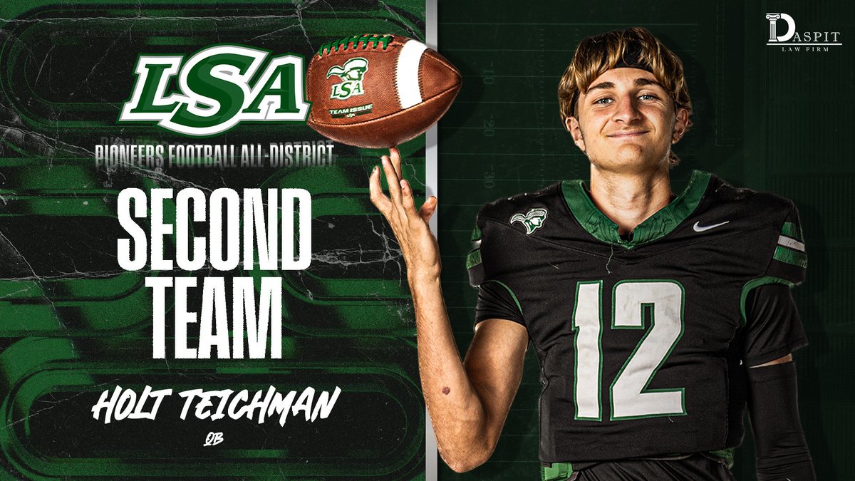 lsaathl's tweet photo. π₯ ALL DISTRICT PIONEERSπ₯
Honored to recognize our Lutheran South Football standouts!
Second Team Offense:
Holt Teichman - QB
Carson Rocha - RB
#SouthPride #uncomMEN https://t.co/WPx51AwapC