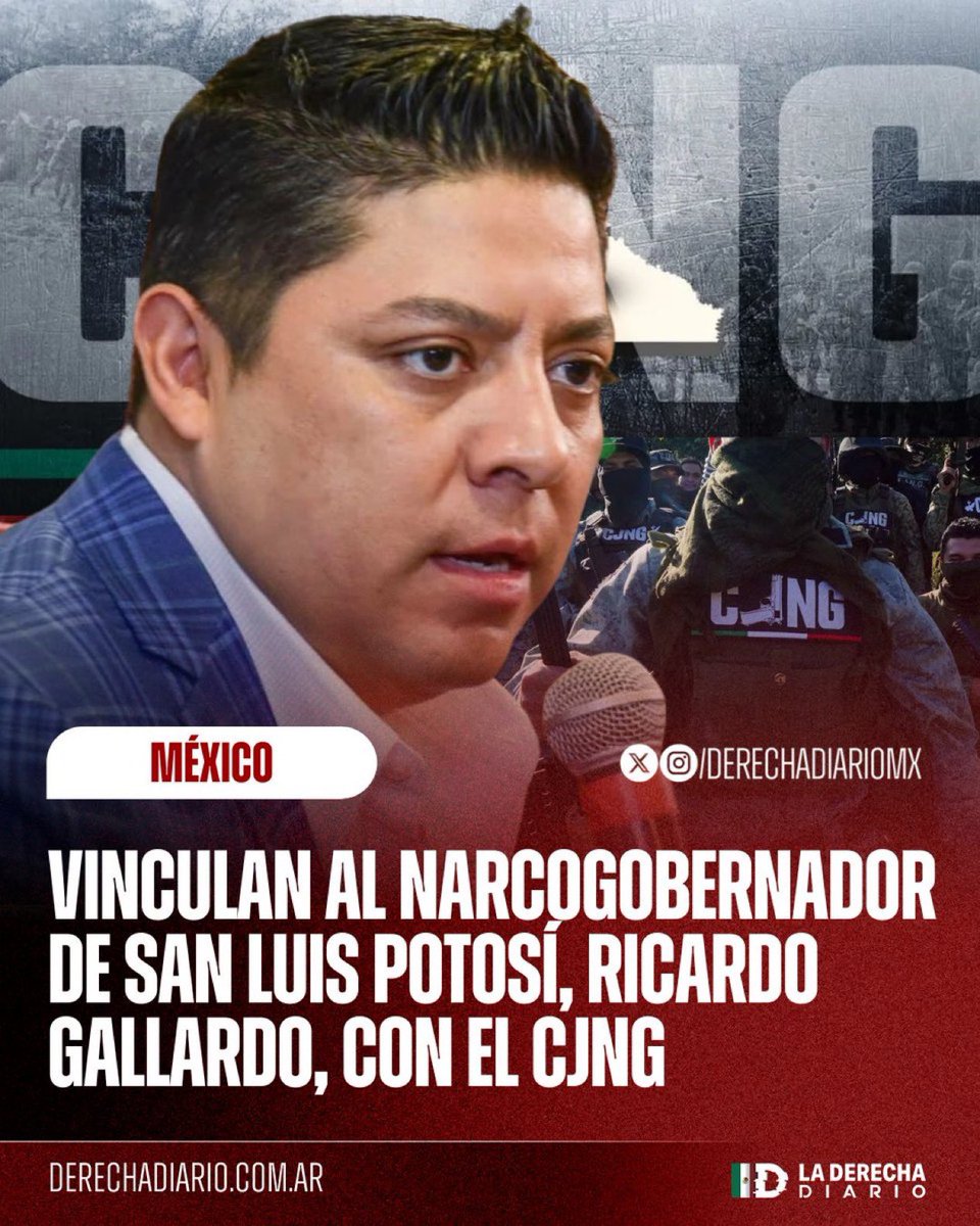 JJDiazMachuca's tweet photo. NARCOGOBIERNO: El gobernador de San Luis Potosí Ricardo Gallardo fue incluido en la lista de "NARCOPOLÍTICOS" por sus vínculos con el CJNG: Gallardo está acusado de haber colaborado con Los Zetas anteriormente con desvío de recursos y logística, según la FGR. https://t.co/2l97UcBfLp
