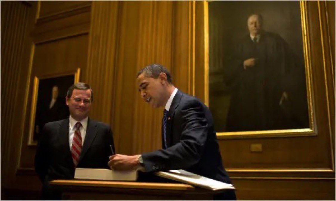 C_3C_3's tweet image. Never forget…

John Roberts authored a 5-4 opinion to strike down Obamacare under the Commerce Clause but then switched his opinion to join the 4 liberals Justices.

Roberts saved the unconstitutional Obamacare.

We’re still cleaning up the mess.

What do they have on Roberts?