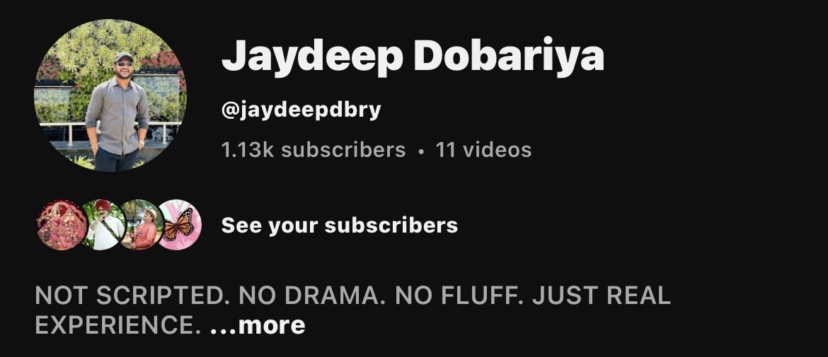 Jaydeepdbry's tweet image. Hit 1,000 subscribers on YouTube today.
Still a small milestone, but meaningful — especially with only 11 videos live.

I share my journey in freelancing, tech, and coding, and I’m grateful for everyone supporting it.
Thank you 🙏✨

#YouTubeCreator #Freelancing #CodingCommunity