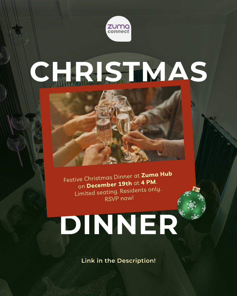🎄✨ Zuma Christmas Dinner loading… 👀

Free food, fun games &amp; flowing drinks 🍽️🎉🍹
Dec 19 • 4PM • Zuma Hub • Zuma fam only

Limited seats!

Register here ➡️ Link on our bio too! 🤌🏻
vist.ly/4i3q9