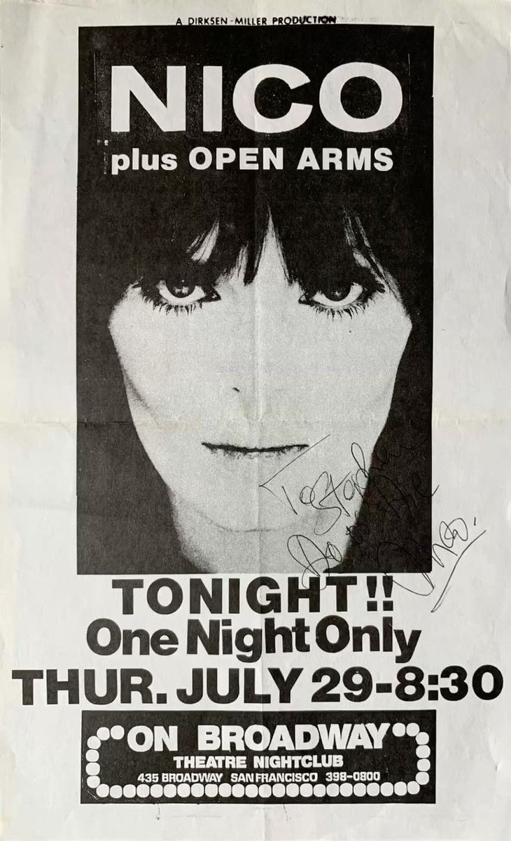 ad for nico's show at theatre nightclub, 1976