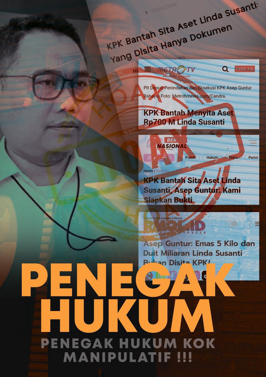 Hoax nya AG tuh kaya meme low-effort: gampang banget kebaca. Tapi masih aja sok-sokan klarifikasi. Publik langsung trigger
Pecat Oknum KPK jgn bikin lembaga keliatan susah move on dari drama. 

#DukungHakLinda biar ceritanya gk dimonopoli oknum halu

Kamis Pagiii <a href="/prabowo/">Prabowo Subianto</a>
Di X