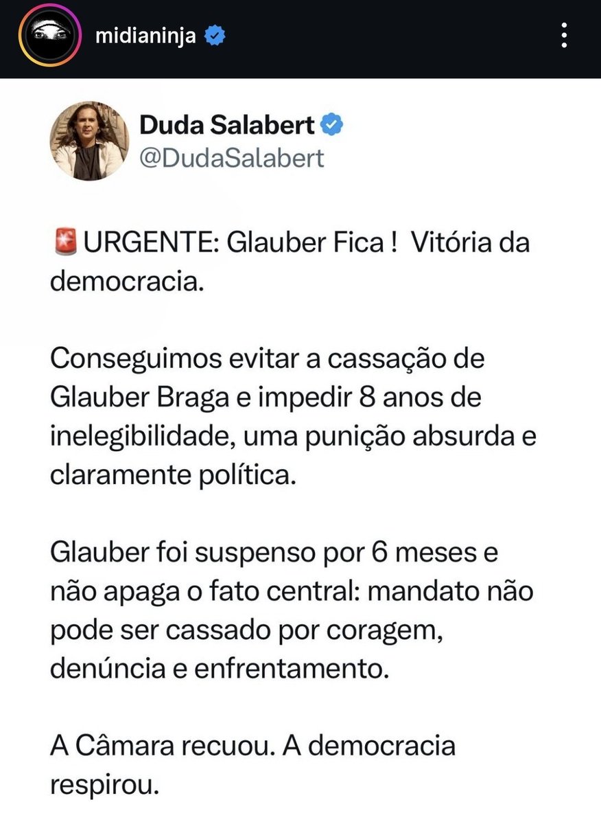 <a href="/nikolas_dm/">Nikolas Ferreira</a> Chora mas em áudio. #GLAUBER_FICA