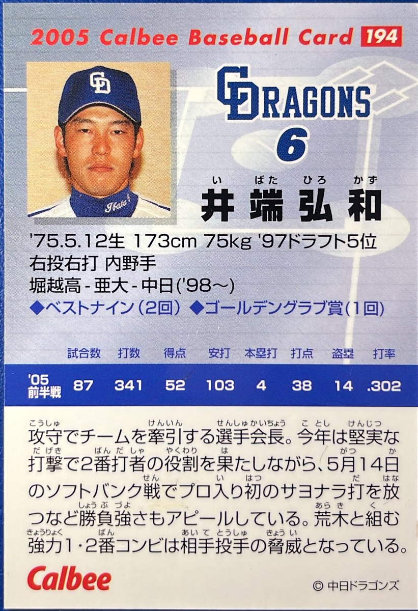 2005 No.194 井端弘和(中日) #プロ野球チップス