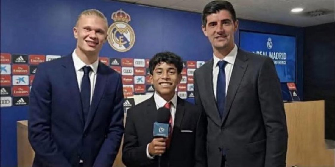 Pol deportes con Erling Haaland y Thibaut Courtois en su primera narración de un partido de Champions League. Se celebra todo lo bueno que le pase a este muchacho. 🙌🏼🇵🇪