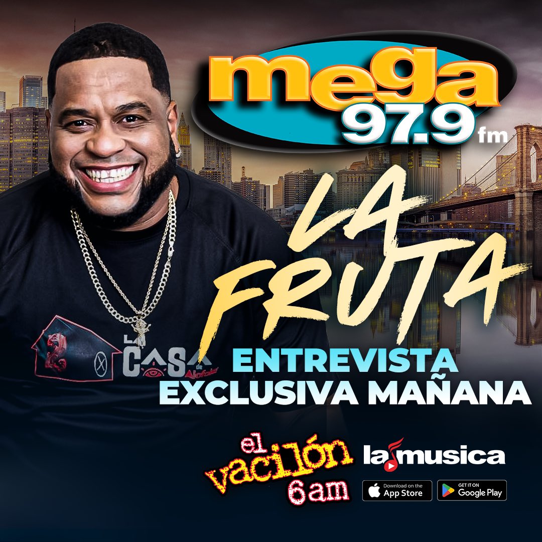 🚨MAÑANA🚨 La Fruta
 se une a Él Vacilón 🍇🎶! Envía tus preguntas para el y no te pierdas esta entrevista EXCLUSIVA solo por <a href="/Mega979nyc/">Mega979</a>, @La_Musica App y nuestro canal de YouTube: MEGA979NYC.